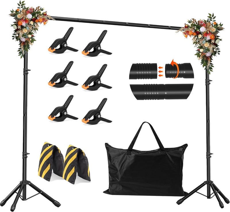 JSungo 10x6.5 FT Backdrop Stand for Parties, Adjustable Photo Backdrop Stand Kit with Carrying Bag, Portable Background Stand Backdrop for Wedding, Photoshoot, and Photo Studio - Image 1